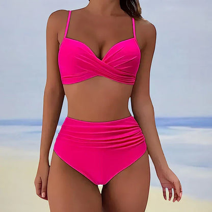 Women's two-piece swimsuit – High waist – Ruching – Support – Stretch fabric