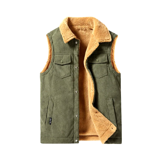 William Corduroy Vest | Collar, Snap Front Vest