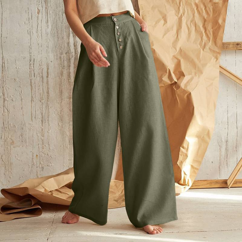 Women's High-Waisted Button Front Wide-Leg Pants – Relaxed Casual Style