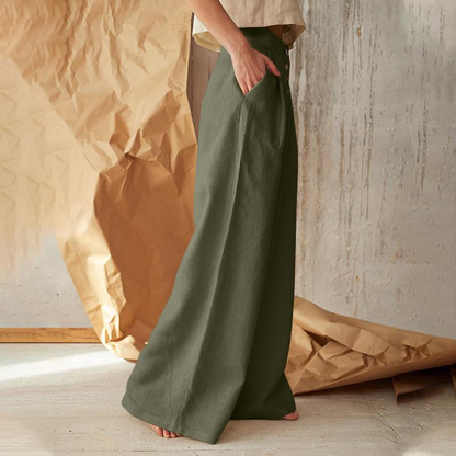 Women's High-Waisted Button Front Wide-Leg Pants – Relaxed Casual Style