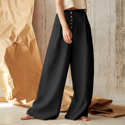 Women's High-Waisted Button Front Wide-Leg Pants – Relaxed Casual Style