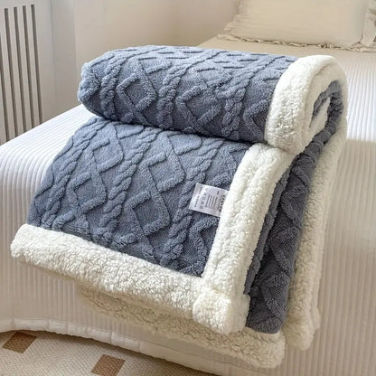 Cozy Sherpa Texture Throw Blanket With Plush Lining