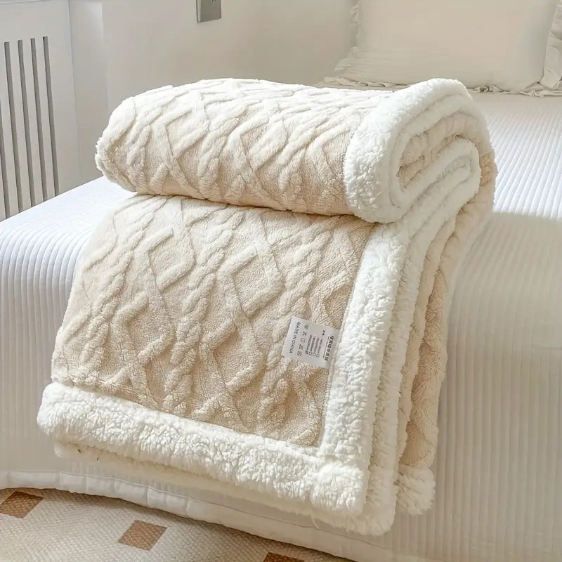 Cozy Sherpa Texture Throw Blanket With Plush Lining