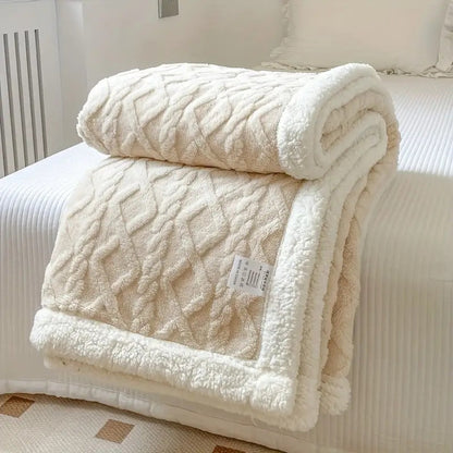 Cozy Sherpa Texture Throw Blanket With Plush Lining