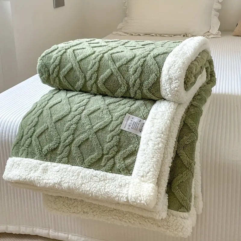 Cozy Sherpa Texture Throw Blanket With Plush Lining