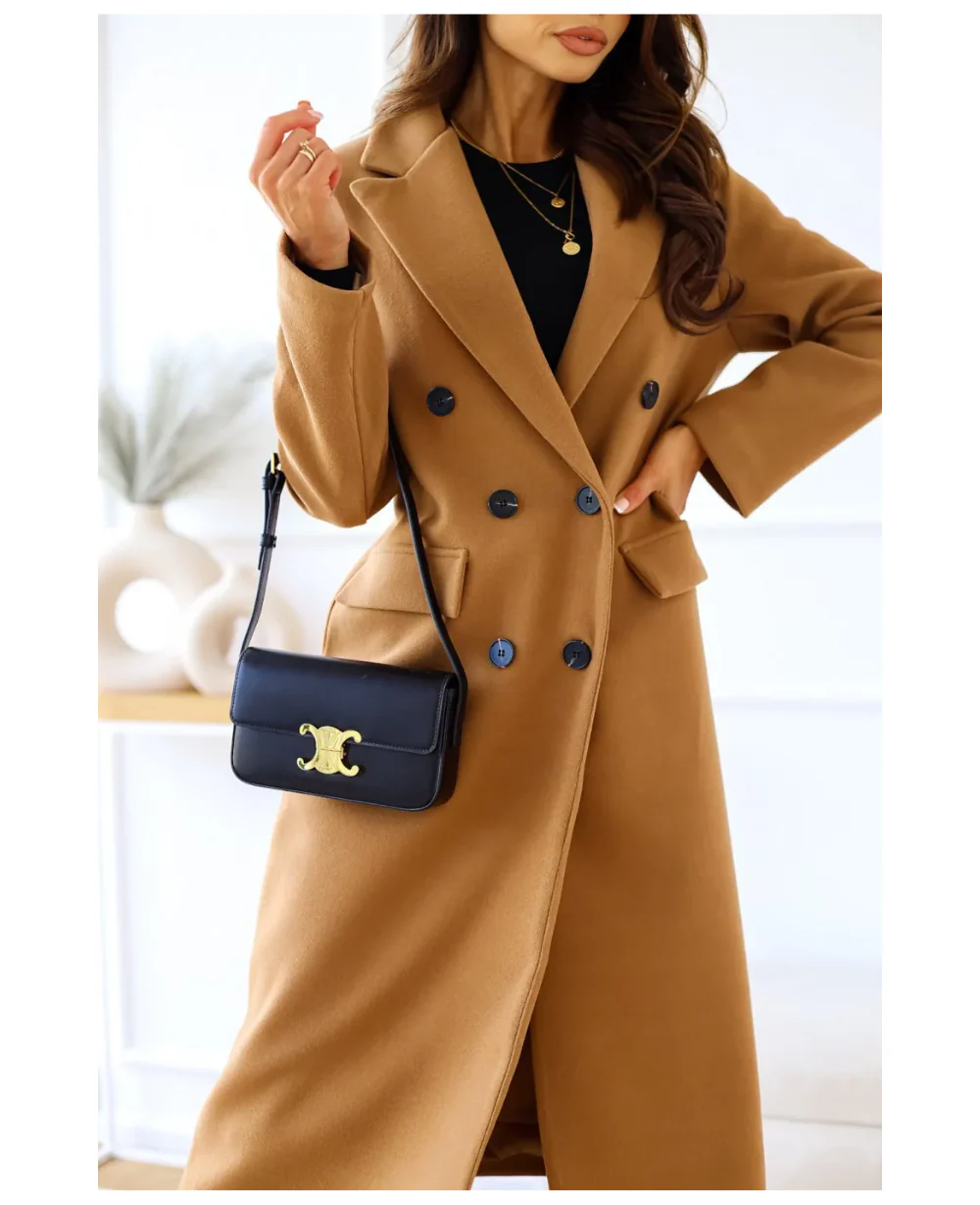 Women's Coat - Wool Blend - Fitted Cut - Ankle Length - Lapel Collar