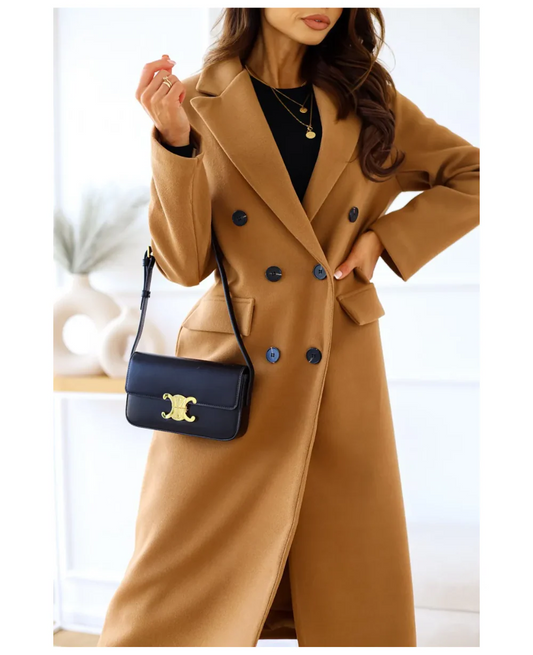 Women's Coat - Wool Blend - Fitted Cut - Ankle Length - Lapel Collar