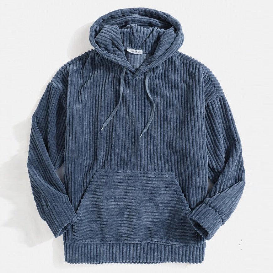 Men's Hoodie - Ribbed Velour - Oversized Cut - Kangaroo Pocket