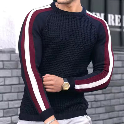 Pull homme – Coupe slim – Maille texturée – Laine mélangée – Détail rayé manches