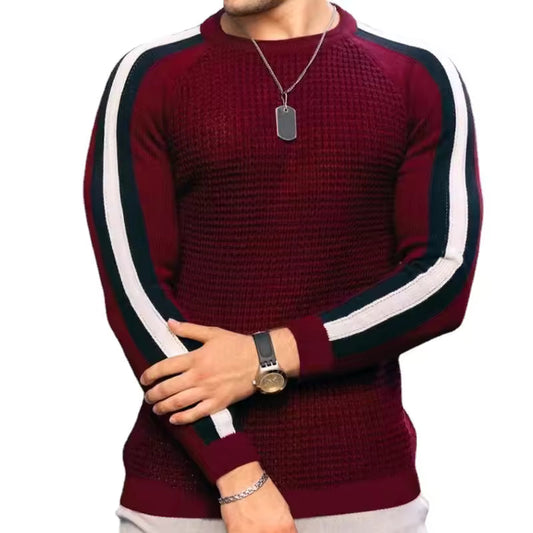 Pull homme – Coupe slim – Maille texturée – Laine mélangée – Détail rayé manches