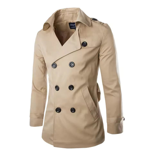 Manteau homme – Coton – Coupe ajustée – Double boutonnage – Épaulettes élégantes