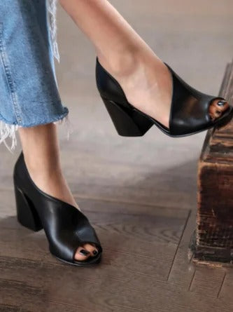 Women's Block Heel Shoes – Open Toe – Minimalist Design – Elegant Comfort