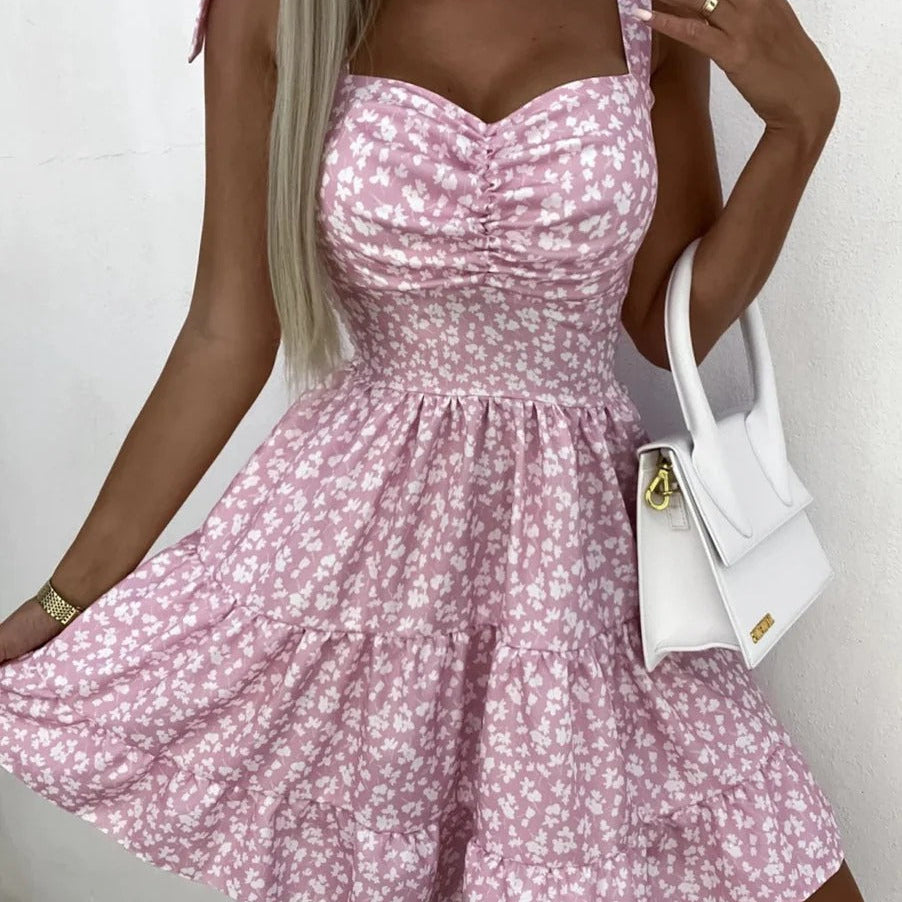 Women's mini dress – Flared cut – Floral print – Ruffled skirt