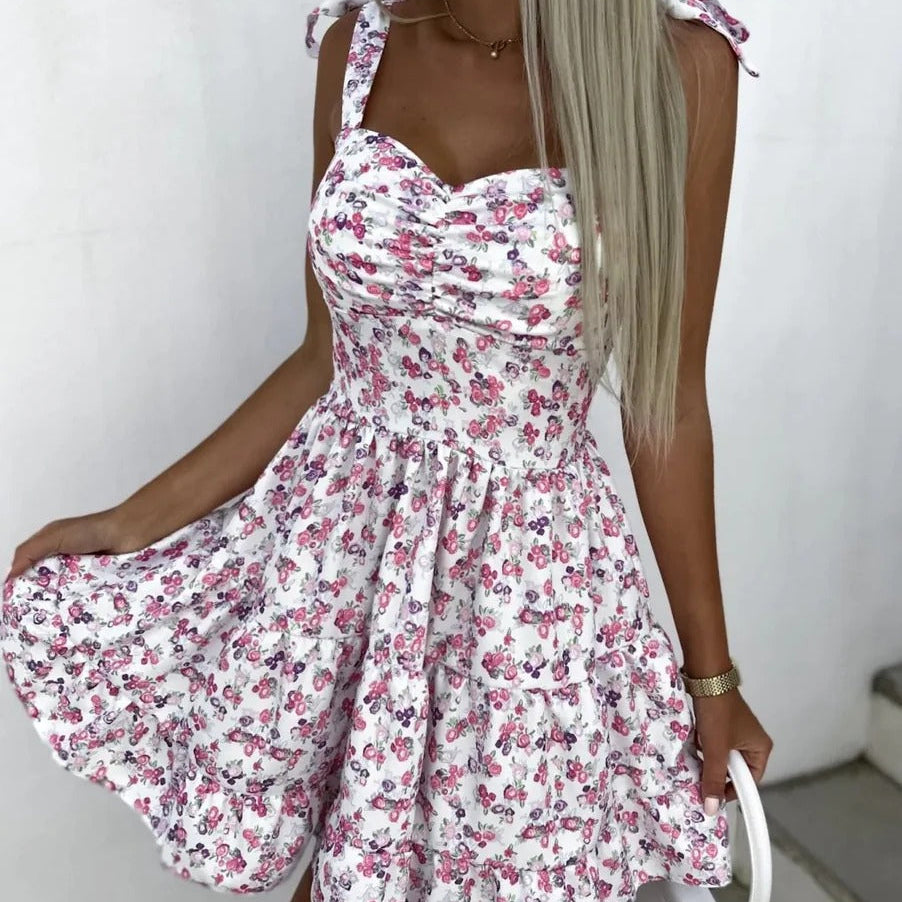 Women's mini dress – Flared cut – Floral print – Ruffled skirt