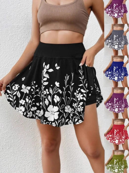 Women's skort – High waist – Flared cut – Lightweight and breathable fabric – Floral print