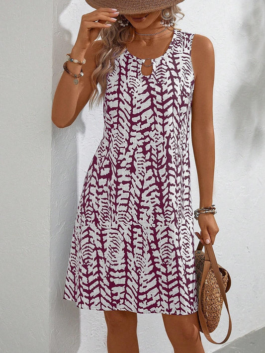 Women's sleeveless dress – Relaxed fit – Teardrop neckline – Floral print – Cotton touch