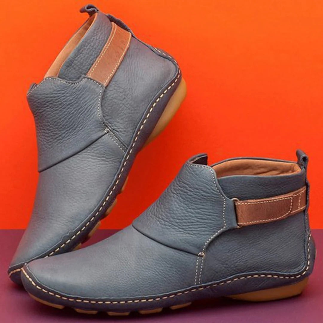 Bottines femme – Cuir respirant – Bout rond – Détail sangle – Ajustement décontracté