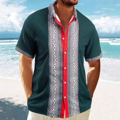 Men's short-sleeve shirt – relaxed fit – ethnic pattern – breathable cotton