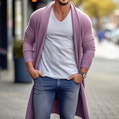 Cardigan long homme – Coupe ample – Maille légère – Ouverture sans fermeture