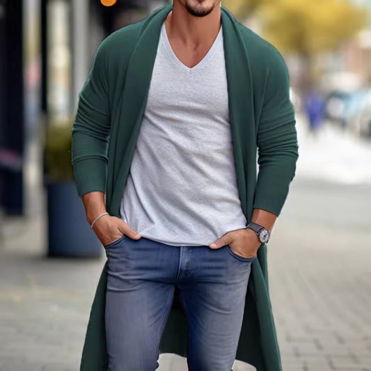 Cardigan long homme – Coupe ample – Maille légère – Ouverture sans fermeture