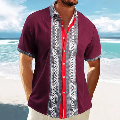 Men's short-sleeve shirt – relaxed fit – ethnic pattern – breathable cotton