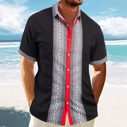 Men's short-sleeve shirt – relaxed fit – ethnic pattern – breathable cotton
