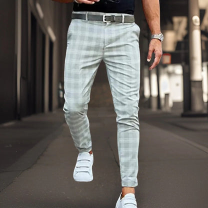 Pantalon chino homme – Coupe slim – Coton mélangé – Motif à carreaux – Longueur entière
