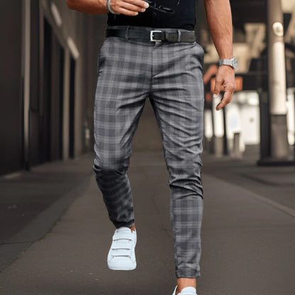Pantalon chino homme – Coupe slim – Coton mélangé – Motif à carreaux – Longueur entière