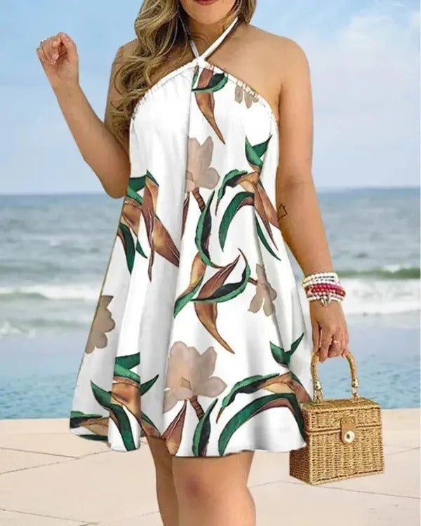 Women's Mini Dress – Flared Cut – Halter Neckline– Floral Print