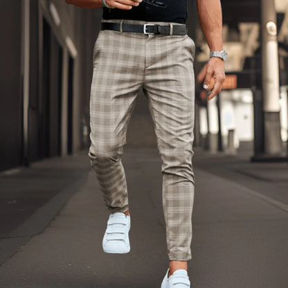 Pantalon chino homme – Coupe slim – Coton mélangé – Motif à carreaux – Longueur entière