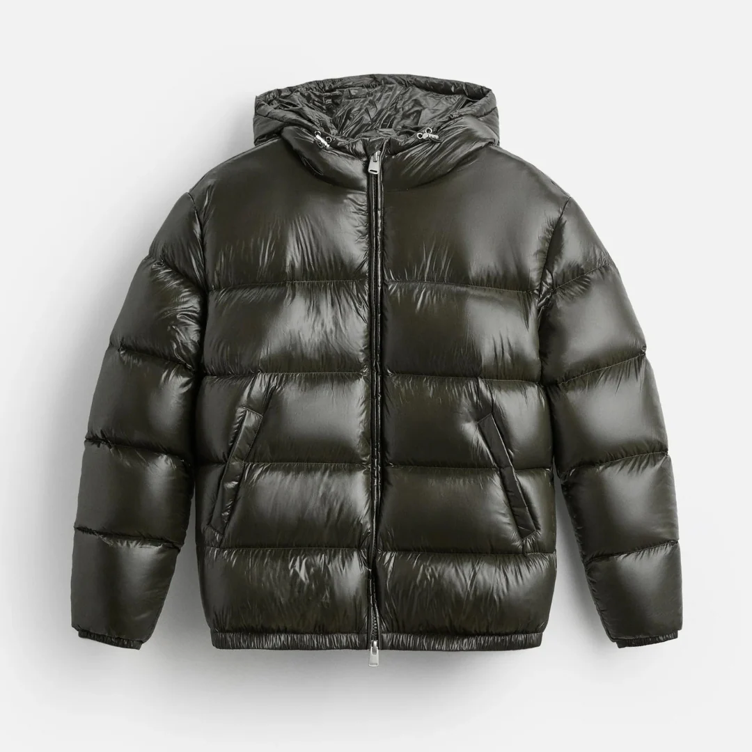 Men's Puffer Jacket - Oversize Cut - Glossy - Hooded - Hip Length
