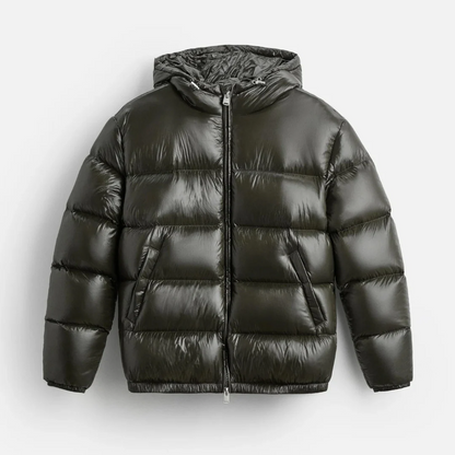 Men's Puffer Jacket - Oversize Cut - Glossy - Hooded - Hip Length