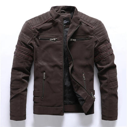 Blouson biker homme – Coupe slim – Épaules matelassées – Col montant zippé