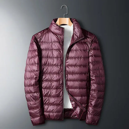 Men's Jacket - Woven Synthetic Fabric - Stand Collar - Hip Length