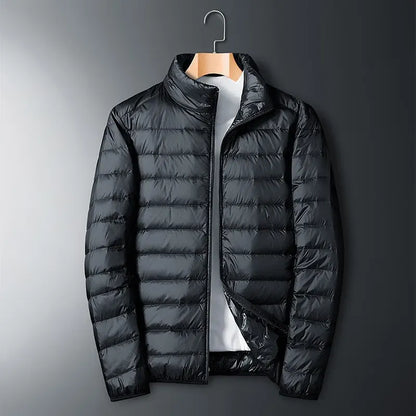 Men's Jacket - Woven Synthetic Fabric - Stand Collar - Hip Length