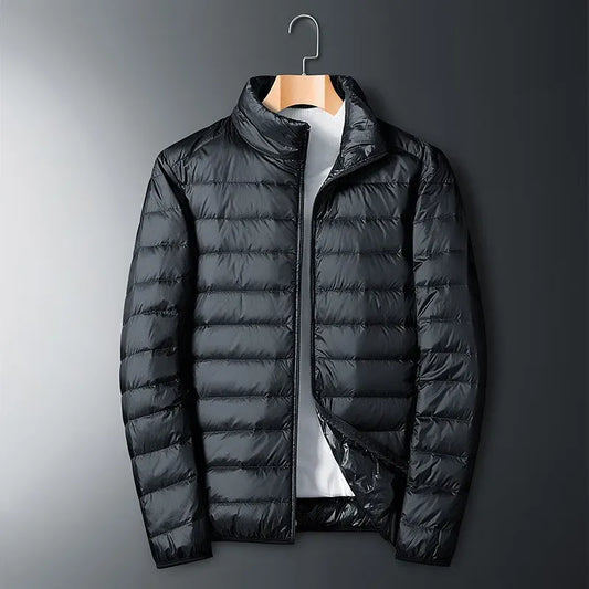 Men's Jacket - Woven Synthetic Fabric - Stand Collar - Hip Length