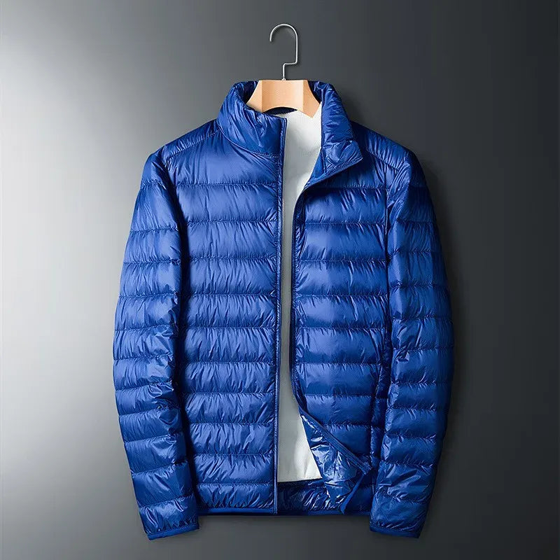 Men's Jacket - Woven Synthetic Fabric - Stand Collar - Hip Length