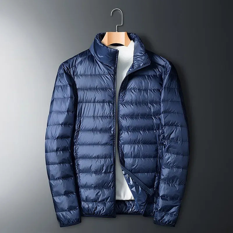 Men's Jacket - Woven Synthetic Fabric - Stand Collar - Hip Length