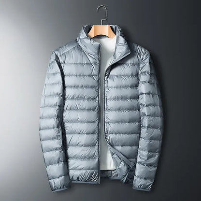 Men's Jacket - Woven Synthetic Fabric - Stand Collar - Hip Length
