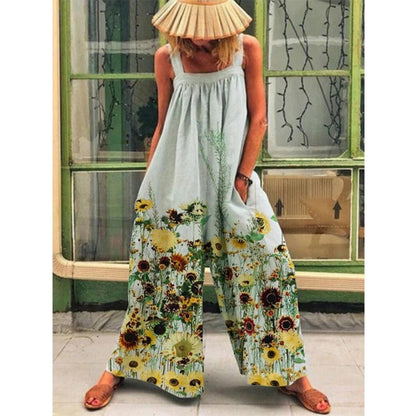 Women's jumpsuit – Loose fit – Floral print – Adjustable straps – Lightweight fabric