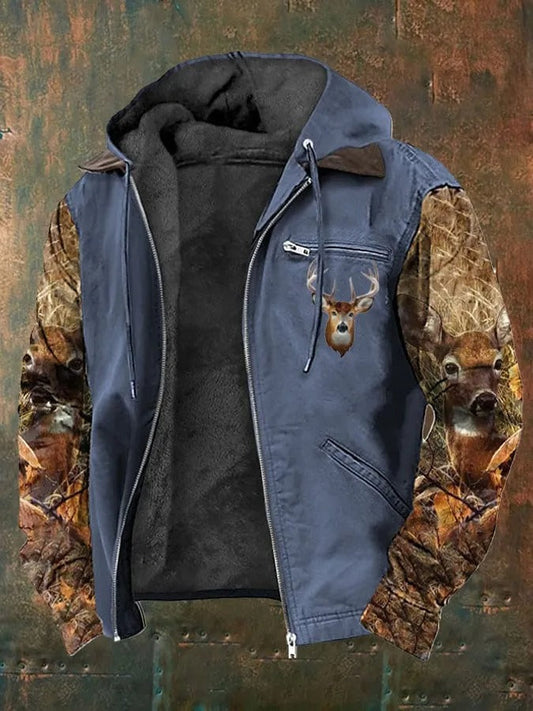 Veste homme – Coupe décontractée – Doublure polaire – Capuche – Manches camouflage