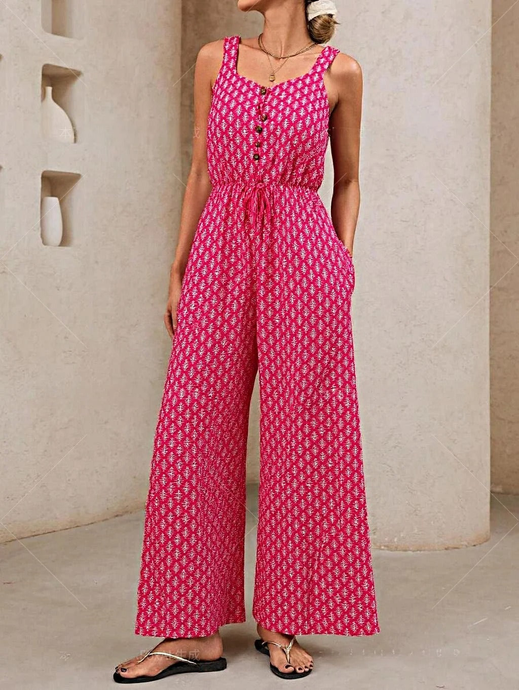 Women's jumpsuit – Breathable fabric – Sleeveless – Loose flowing fit