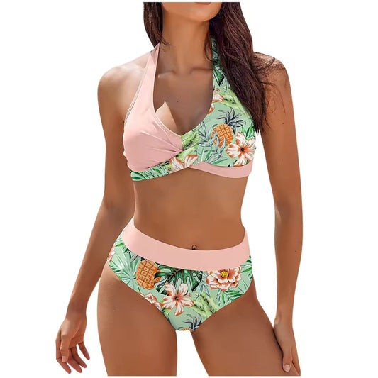 Women's bikini – Push-up top to tie at the neck – High waist – Breathable stretch fabric