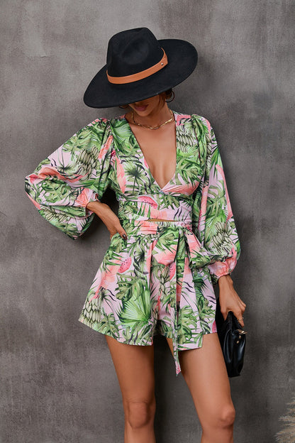 Women's jumpsuit – Loose fit – Long sleeves – Tied waist – Floral print