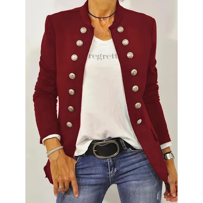 Women's Jacket - Woven Fabric - Slim Fit - Stand Collar - Double Breasted