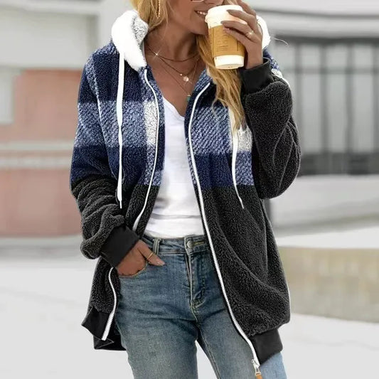 Women's hooded sweatshirt jacket – Oversized cut – Soft fleece – Zipper closure