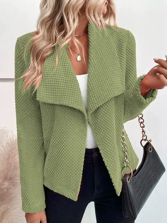 Women's Blazer Jacket – Textured Knit – Relaxed Fit – Wide Collar – Long Sleeves