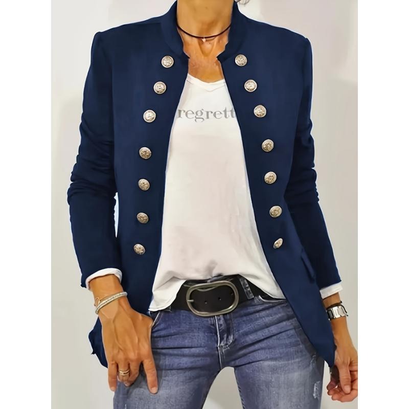 Women's Jacket - Woven Fabric - Slim Fit - Stand Collar - Double Breasted