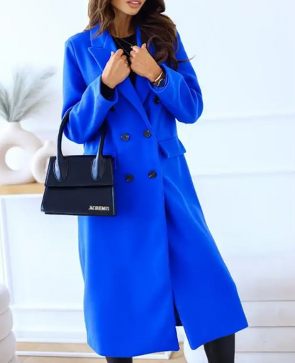 Women's Coat - Wool Blend - Fitted Cut - Ankle Length - Lapel Collar