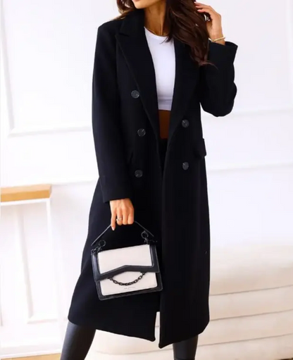 Women's Coat - Wool Blend - Fitted Cut - Ankle Length - Lapel Collar